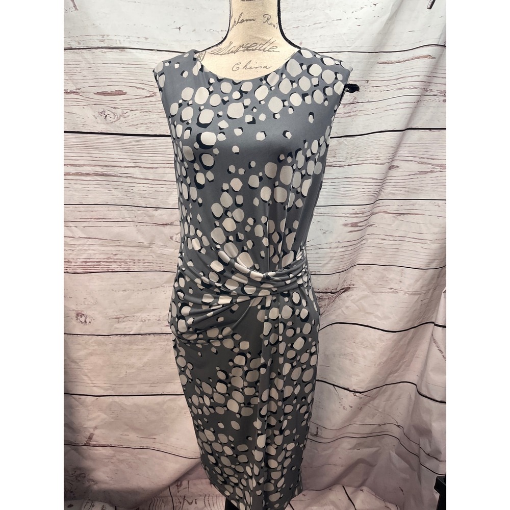Anne Klein Womens Gray White Abstract Bubble Print Knot Waist Sheath Dress 10